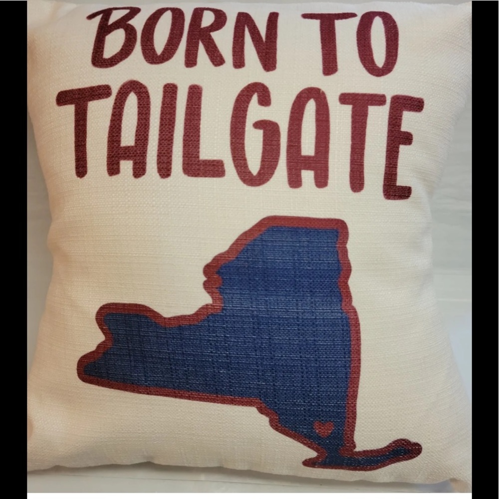 Lucky Bird Home Pillow “Born to Tailgate” New York State  Toss Throw Decor NWOT